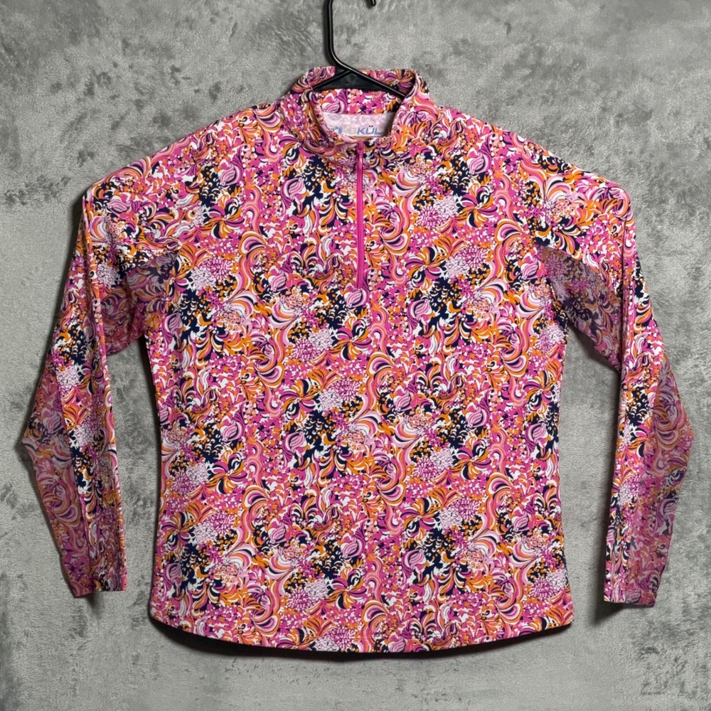 IBKUL Pullover Womens Large Pink 1/4 Zip Floral Paisley Golf Tennis Pickleball
